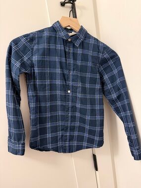 Boys Blue Plaid Button-Up Shirt